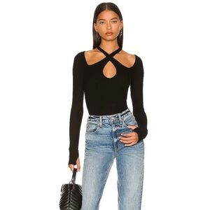 ASTR Black Ribbed Sweater with Criss Cross Front Detail